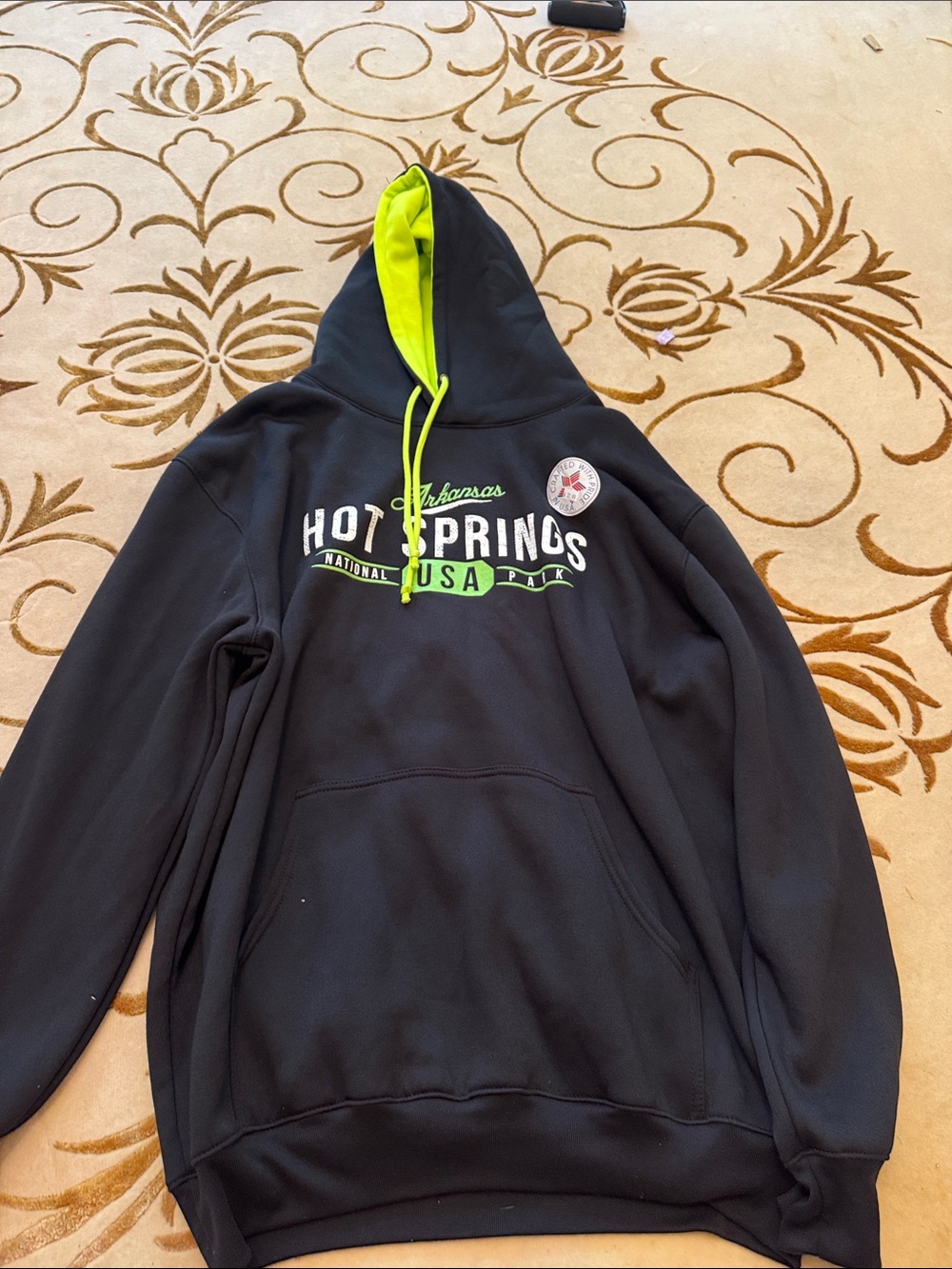 Hot Springs USA Black Hoodie with Neon Green Lining